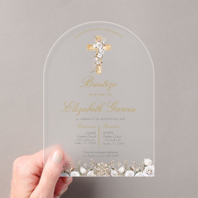 Invitación de boho blanco para bautismo invitation (In situ (ordinateur de poche))
