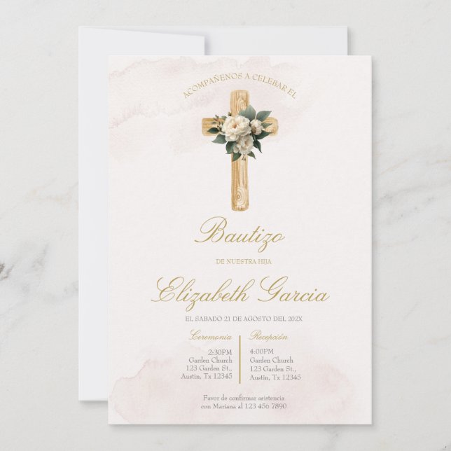 Invitación de boho blanco para bautismo invitation (Devant)