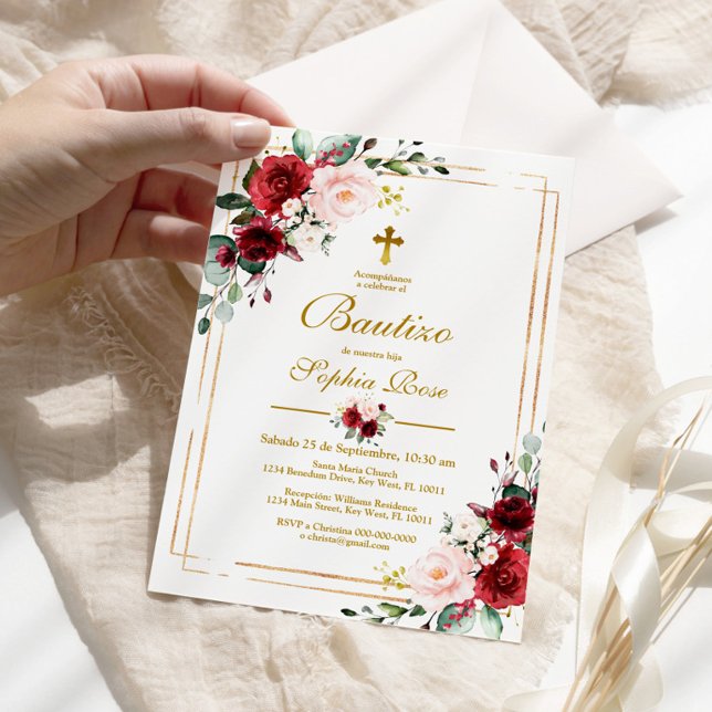 Invitación de Rosas Rojas para Bautizo Invitation (Créateur téléchargé)