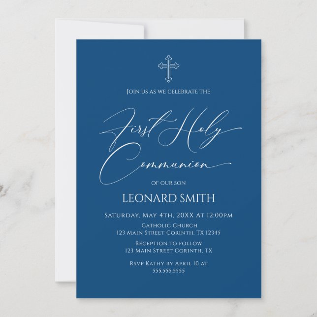 Invitación First Communion  blue Invitation (Devant)