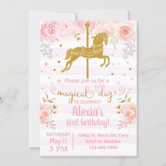 Invitación Gold carousel horse birthday invitation