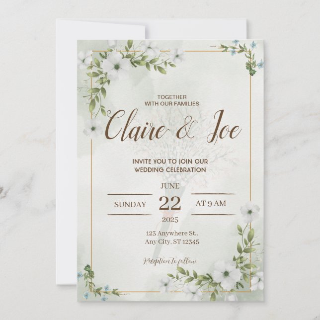 Invitación Green Natural Wedding Invitation (Devant)