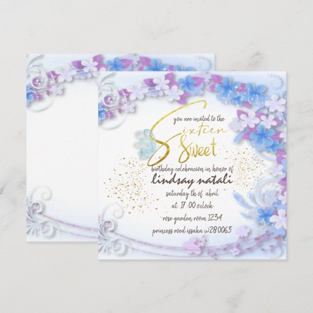 Invitación Invitation de cumpleaños dieciséis  per (Devant / Derrière)