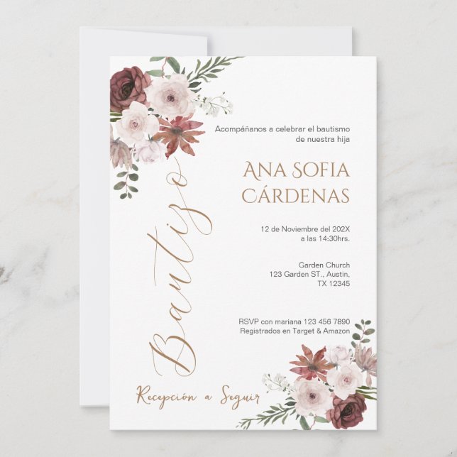 Invitación Spanish Baptism Girl invitation pink (Devant)