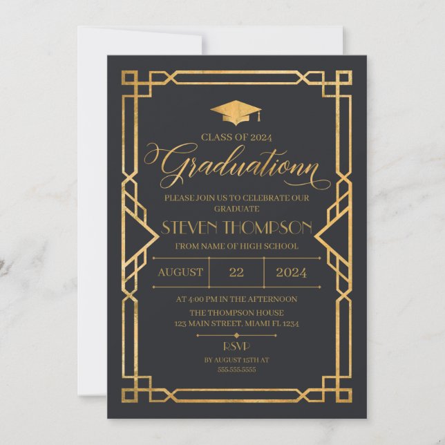 Invitación Vintage Art Deco Graduation Invitation (Devant)