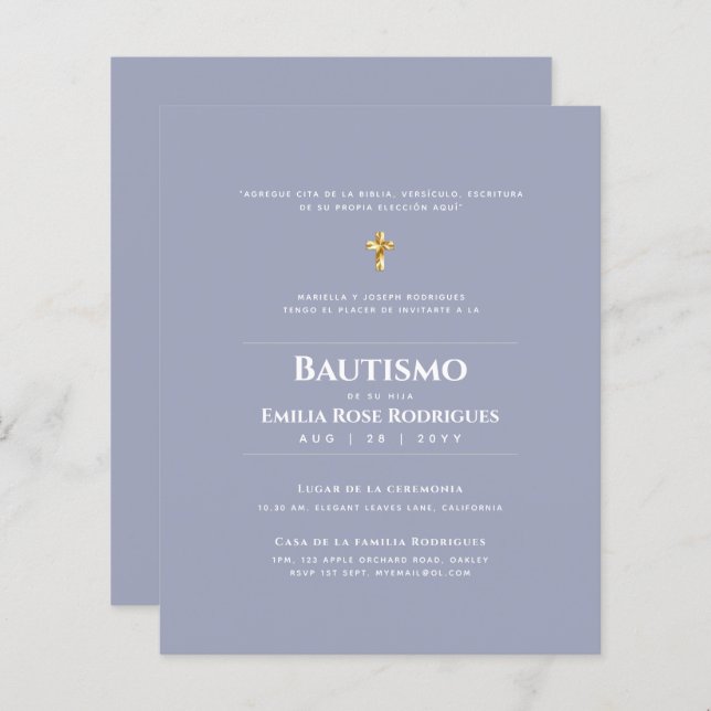 Invitaciones de Bautismo Español Católico Moderno (Devant / Derrière)