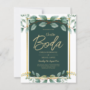 Invitaciones de Boda Bilingües Verde Esmeralda