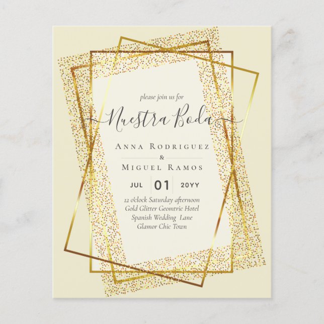 Invitaciones de Boda, Mariage espagnol GOLD Budget (Devant)