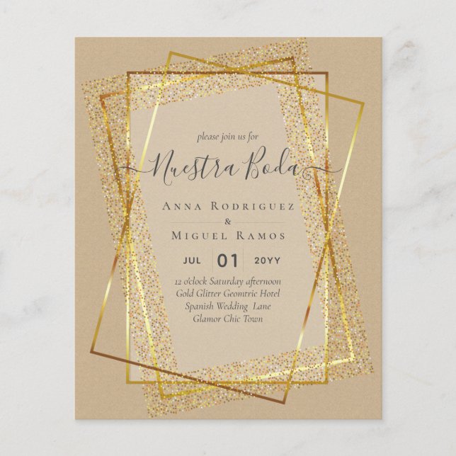 Invitaciones de Boda, Mariage espagnol GOLD Budget (Devant)