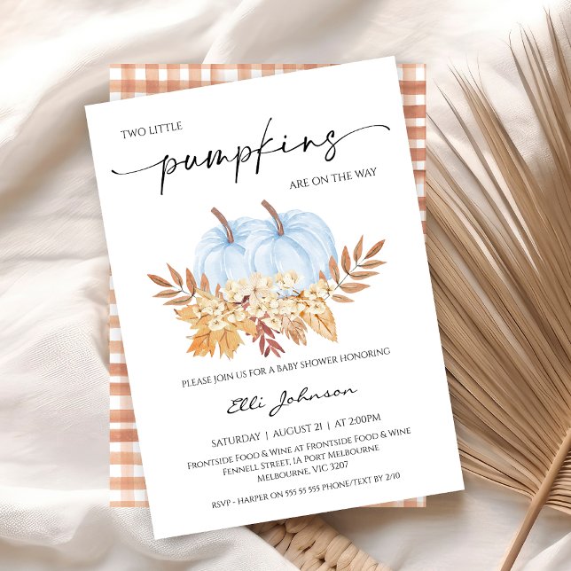 Invitation (Twin Boys Little Pumpkin Baby Shower Invitation, Two Little Pumpkins Baby Shower Fall Autumn Twins)