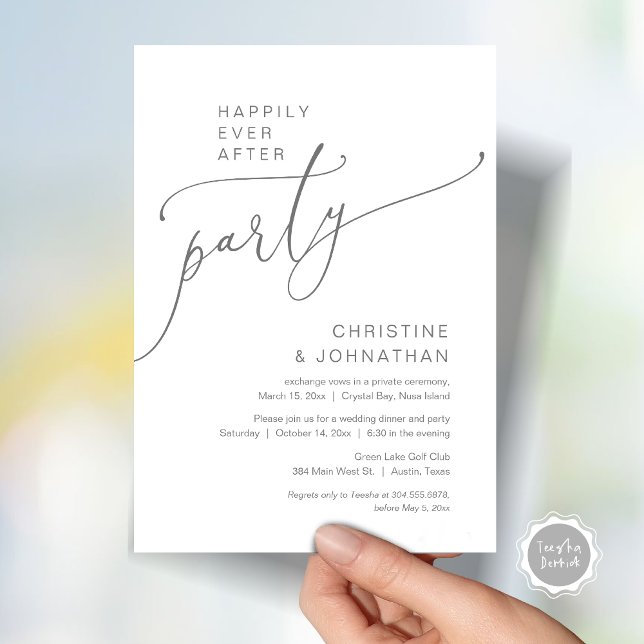 Invitation (Happily Ever After Party, Modern Romantic Wedding Elopement Dinner Invitation Card, in Dark Grey)