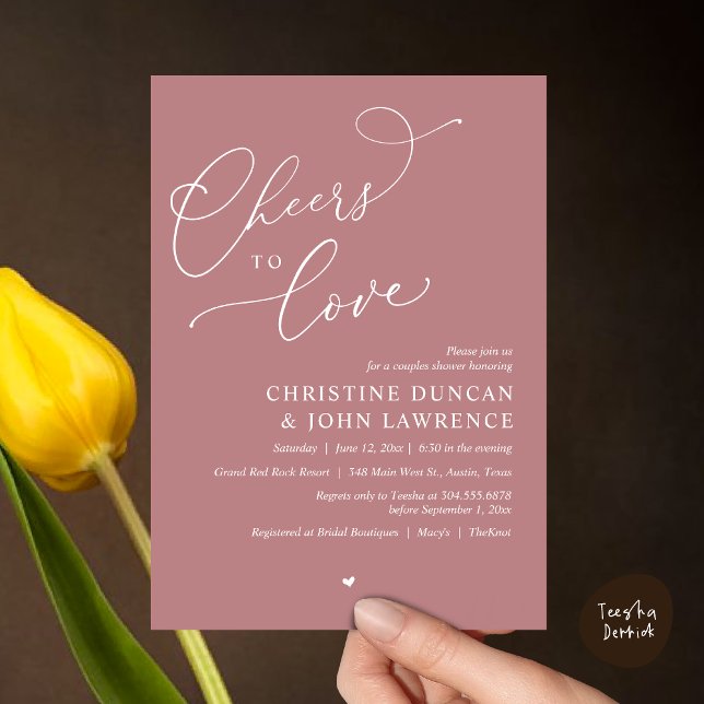 Invitation (Cheers to love, Romantic Couples Shower Modern Party Winery Invitation Card, PDF, Summer Dusty Rose)