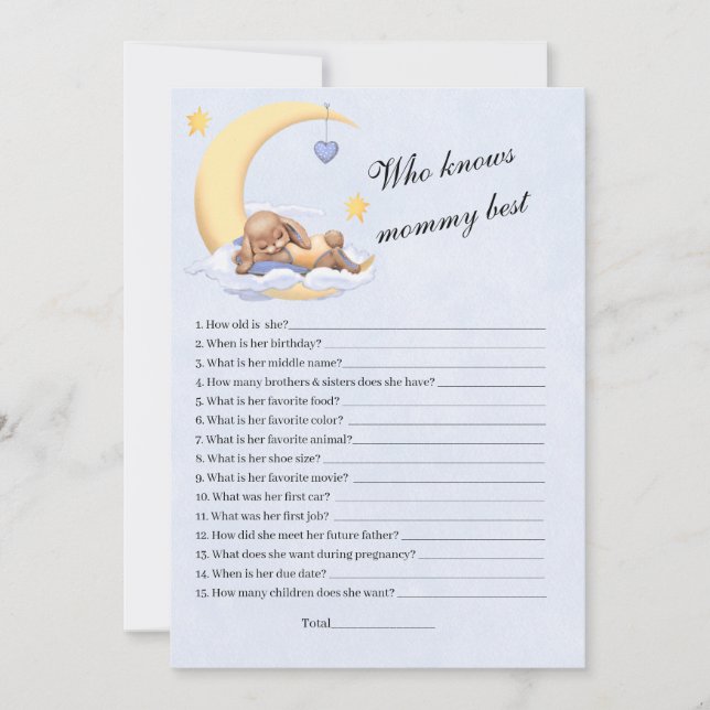 Invitation С avec un mignon lapin en peluche qui dort. (Devant)