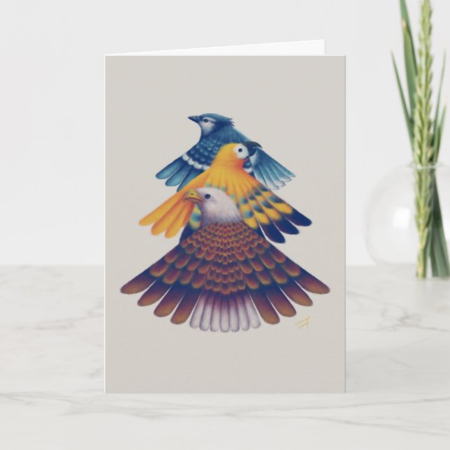 Invitation 二つ折りカード 扇 Card - Fan-shaped Birds - (Devant)