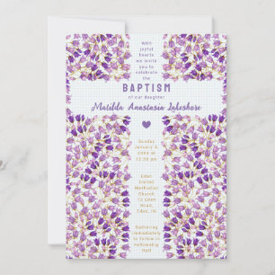 Invitation 001 Bleu Ciel Vitrail Gingham Baptême Jardin