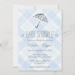 Invitation 001 Parapluie carreaux bleu ciel Baby Sprinkle Sho