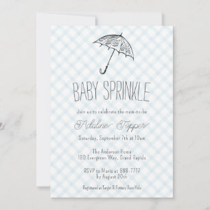 Invitation 001 Parapluie Moderne Bleu Ciel Bébé Gingham