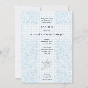 Invitation 001 Sky Dove Botanique Croix Gingham Baptême