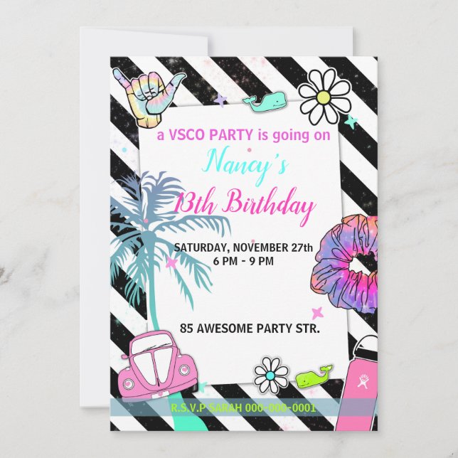 Invitation 001 Teenager girl's party vsco tendance thème (Devant)