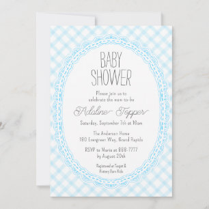 Invitation 002 Cadre Vintage Cerulean Gingham Baby Shower