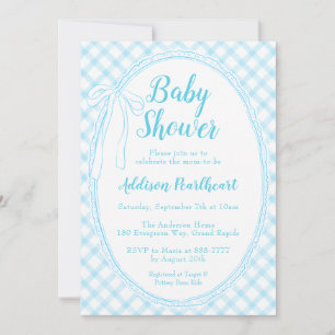 Invitation 002 Céruléen Broderie Anglaise Vichy Baby Shower