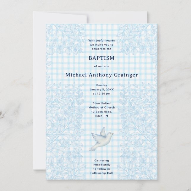 Invitation 002 Colombe Céruléenne Botanique Croisée Gingham B (Devant)