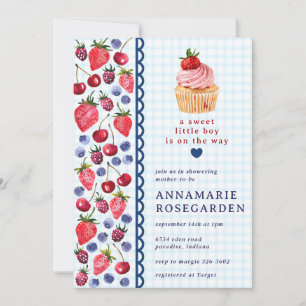 Invitation 002 Cupcake Baby Shower Cerulean Blue Berry Patch