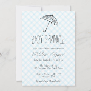 Invitation 002 Parapluie Moderne Gingham Baby Sprinkle Cerule