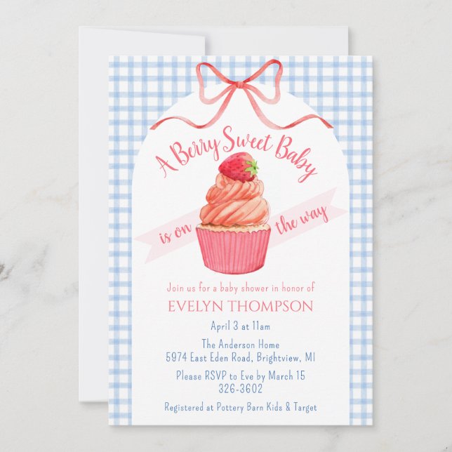 Invitation 003 Bleu Cobalt Baie Douce Fête de Bébé Fille Frai (Devant)