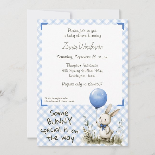 Invitation 003 Bleu Cobalt • Some Bunny Special Baby Shower (Devant)