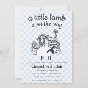 Invitation 003 Bleu Cobalt Un Petit Agneau Gingham Baby Showe
