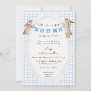 Invitation 003 Cobalt Bleu Douce Lapine à Carreaux Baby Showe