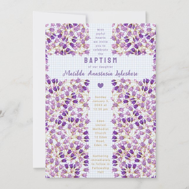 Invitation 003 Jardin de gingham baptême vitrail cobalt (Devant)