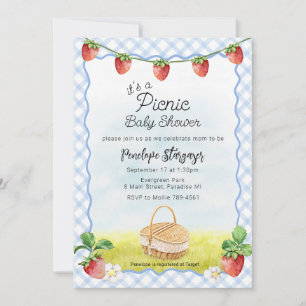 Invitation 003 Pique-nique de bébé Cobalt Blue Strawberry Sho