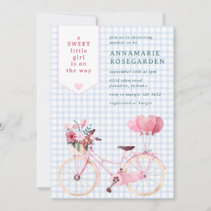 Invitation 003 vélo fille floral doux bleu cobalt Cadeau Baby