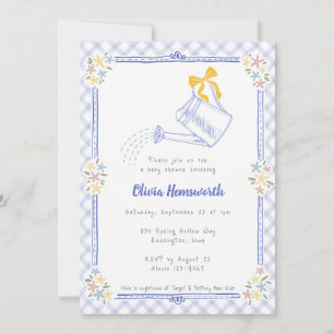 Invitation 004 Arrosoir à carreaux bleus indigo pour Baby Sho