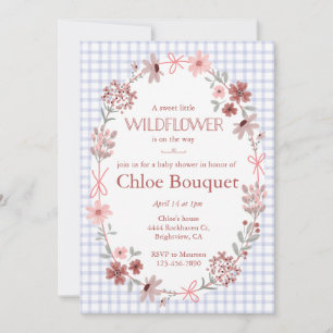 Invitation 004 Bleu Indigo Fleur Sauvage Ruban Gingham Baby S