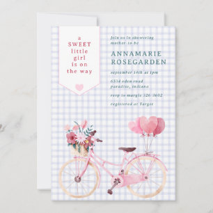 Invitation 004 Fille au vélo Fleur Sucrée Bleu Indigo Baby Sh