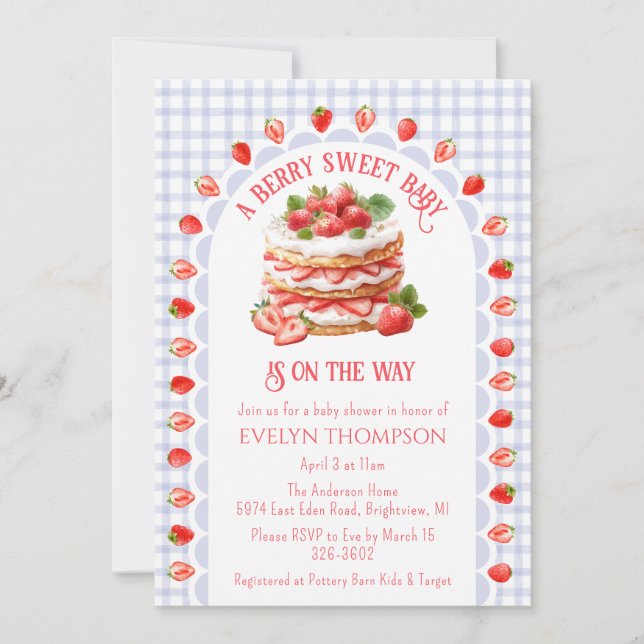 Invitation 004 Indigo Blue Strawberry Shortcake Baby Shower (Devant)