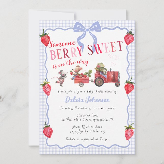 Invitation 004 Indigo Gingham Berry Sweet Fête de Naissance p (Devant)