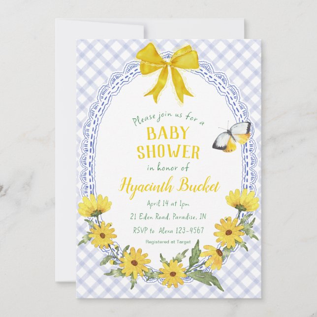 Invitation 004 Indigo Jaune Marguerite Nœud Papillon Gingham  (Devant)