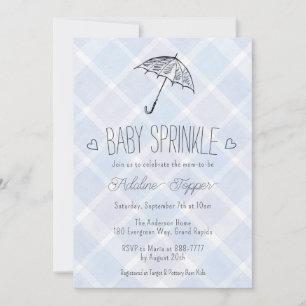 Invitation 004 Parapluie carreaux indigo Bébé Sprinkle Shower