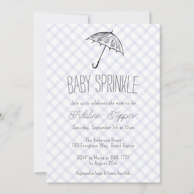 Invitation 004 Parapluie Moderne Bébé Sprinkle Gingham (Devant)