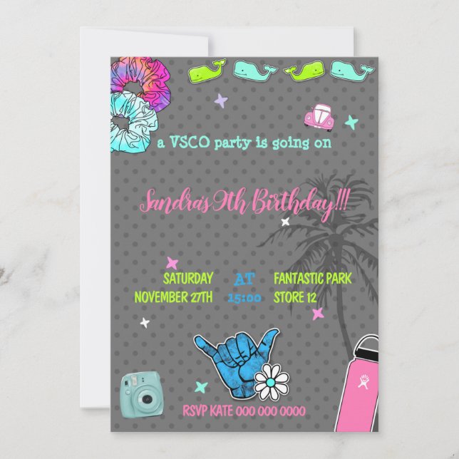 Invitation 004 Teenager girl's party vsco tendance thème (Devant)