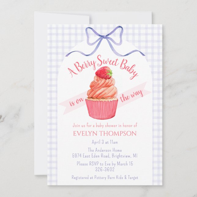 Invitation 005 Iris Baie Violette Douce Fraise Baby Shower (Devant)
