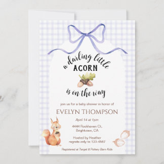Invitation 005 Iris Cute Squirrel Acorn Gingham Baby Shower