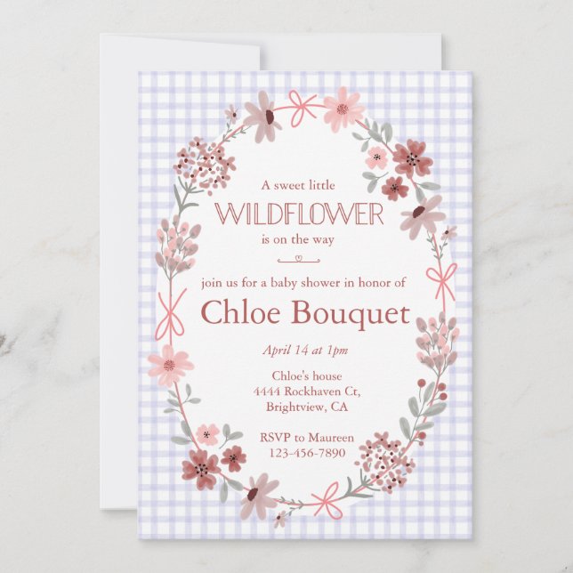 Invitation 005 Iris Fleur Sauvage Violette Ruban Gingham Baby (Devant)