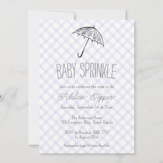 Invitation 005 Iris Modern Umbrella Gingham Baby Sprinkle (Devant)