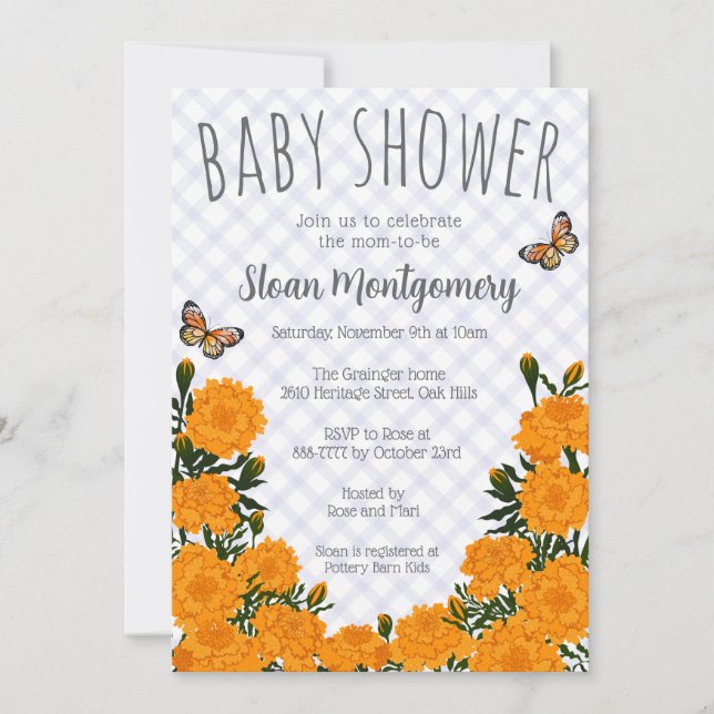 Invitation 005 Iris Monarque Papillon Tagète Baby Shower (Devant)