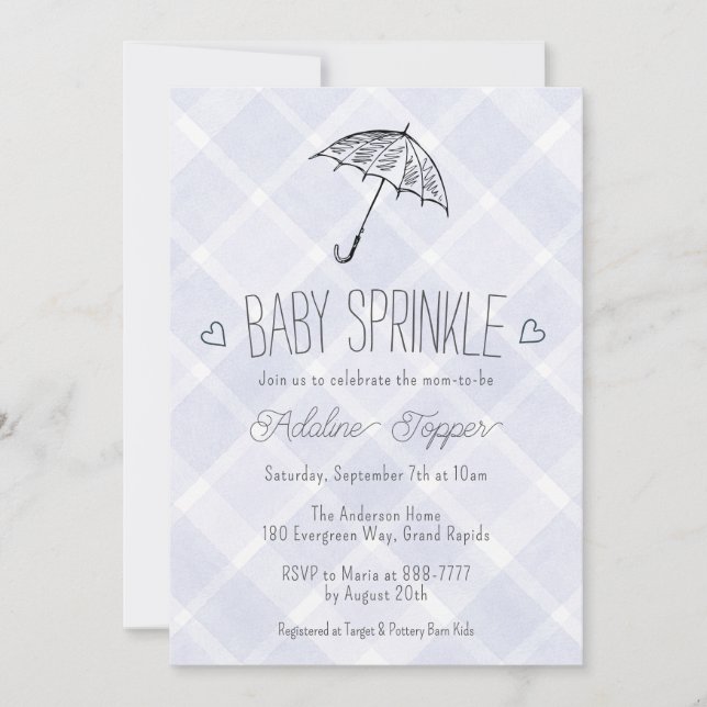 Invitation 005 Iris Plaid Umbrella Baby Sprinkle Shower (Devant)